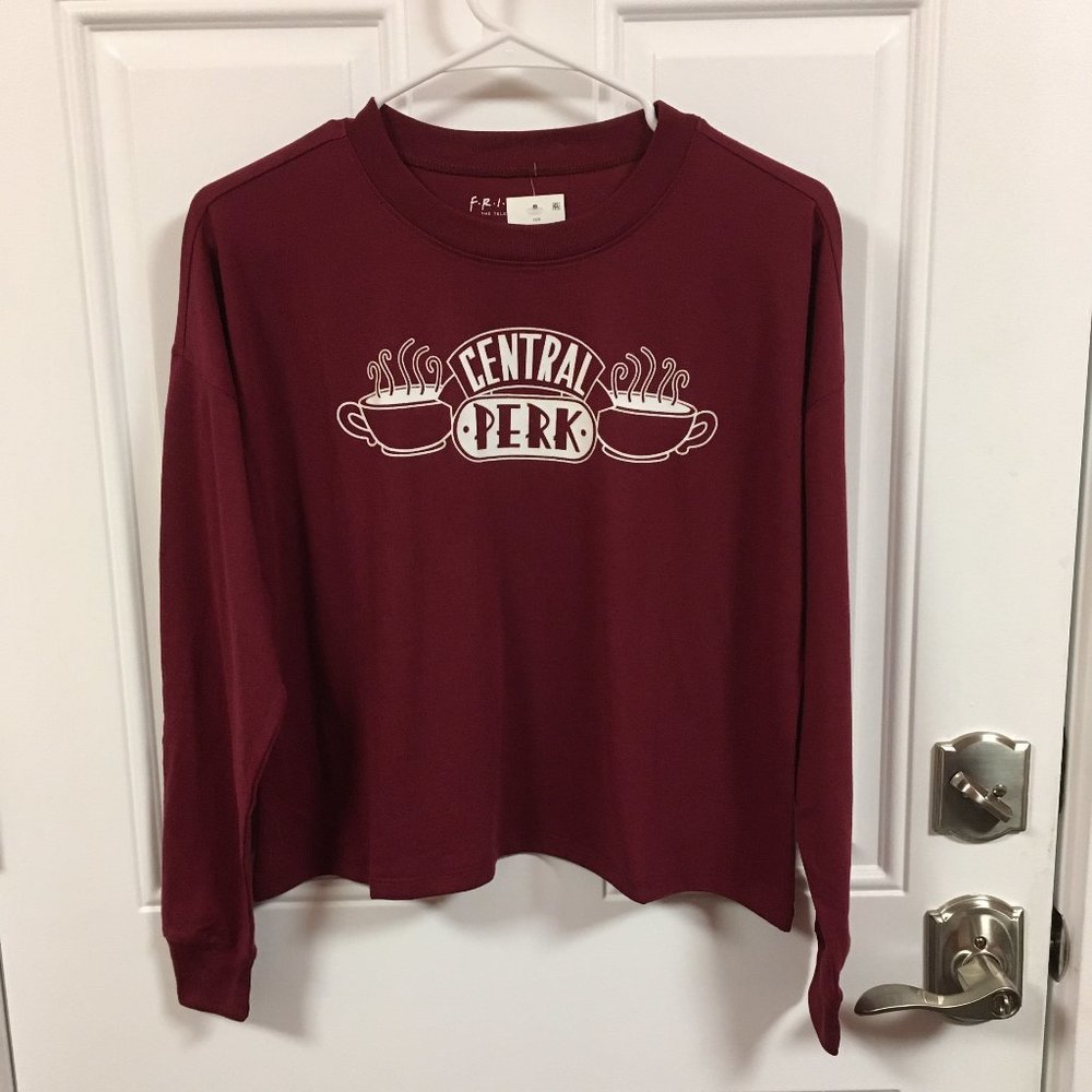FRIENDS TV Central Perk Maroon Long Sleeves Cropped T-Shirt Choose Size